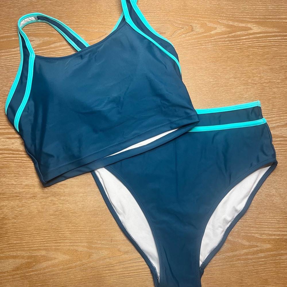 BMJL Womens High Waisted Bikini Set Teal Turquoise Sporty Two Piece Swimsuit M